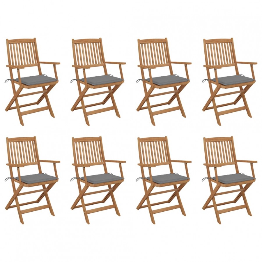 Chaises pliables d'extérieur avec coussins 8 pcs Bois d'acacia