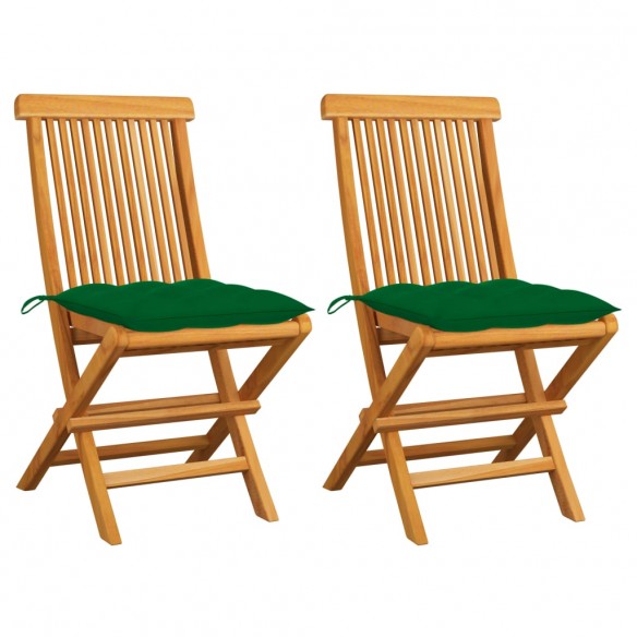 Chaises de jardin avec coussins vert 2 pcs Bois de teck massif