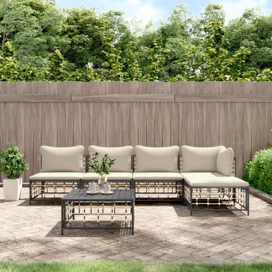 Salon de jardin 6 pcs avec coussins anthracite résine tressée