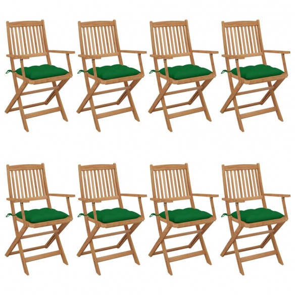 Chaises pliables de jardin 8 pcs avec coussins Bois d'acacia