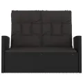 Banc de jardin inclinable et coussins noir 118cm résine tressée