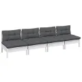 Canapé 4 places de jardin avec coussins anthracite Bois de pin