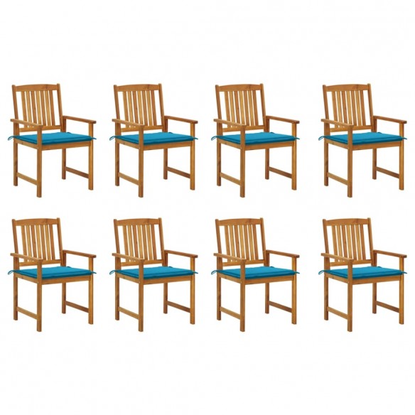 Chaises de jardin avec coussins 8 pcs Bois d'acacia solide