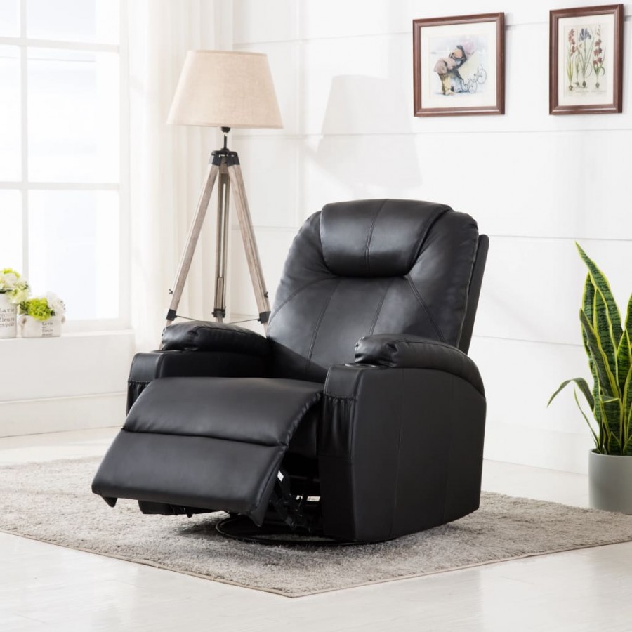 Fauteuil à bascule de massage Noir Similicuir