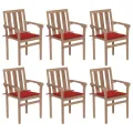 Chaises de jardin empilables avec coussins 6 pcs Teck solide