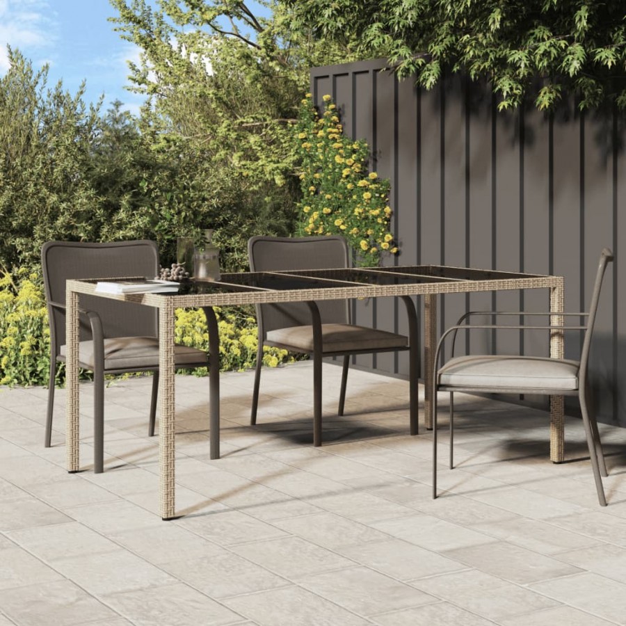 Table de jardin Beige 190x90x75 cm Verre trempé/résine tressée