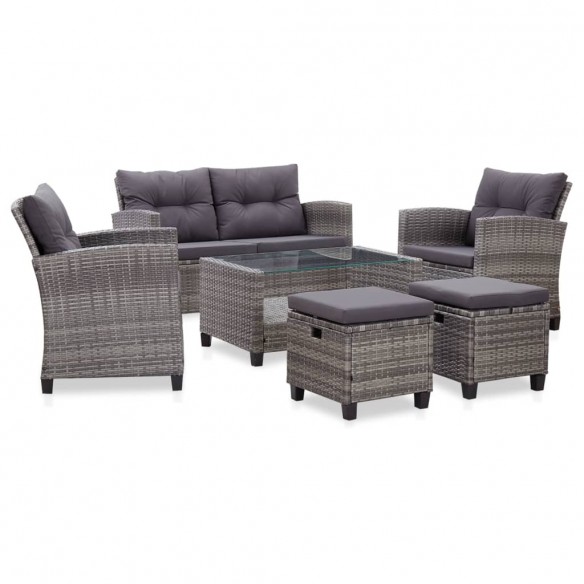 Salon de jardin 6 pcs avec coussins Résine tressée Gris foncé