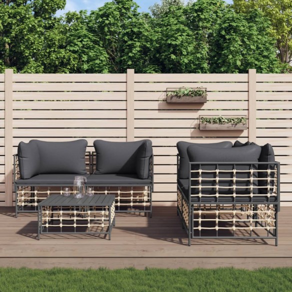 Salon de jardin 5 pcs avec coussins anthracite résine tressée