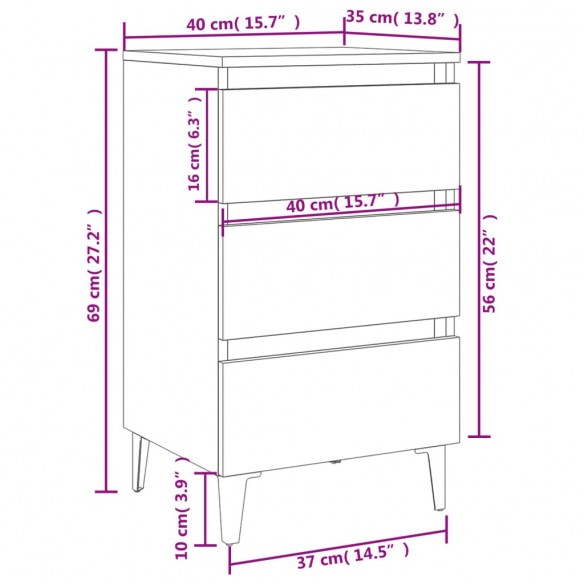 Tables de chevet pieds en métal 2 pcs Chêne sonoma 40x35x69 cm