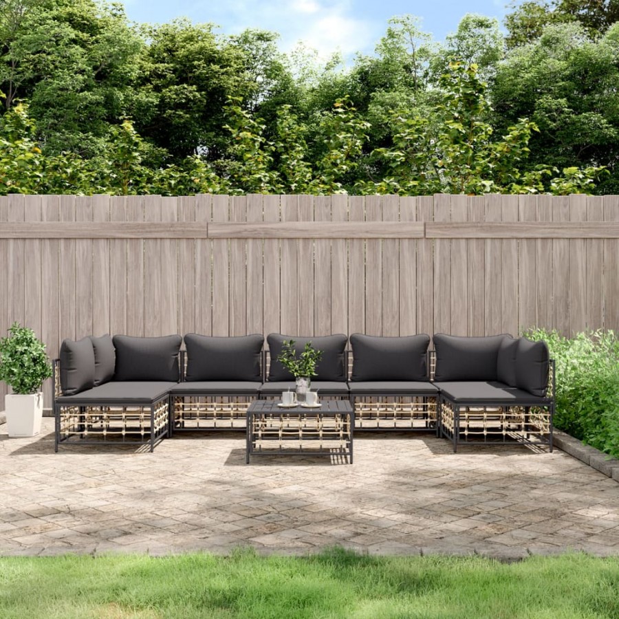 Salon de jardin 8 pcs avec coussins anthracite résine tressée