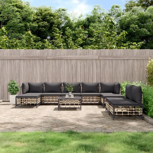 Salon de jardin 10 pcs avec coussins anthracite résine tressée