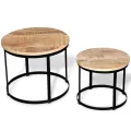 Table basse 2 pcs Bois de manguier brut Rond 40/50 cm
