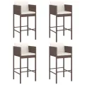 Tabourets de bar lot de 4 avec coussins marron résine tressée