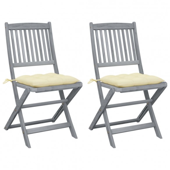 Chaises pliables d'extérieur 2 pcs avec coussins Bois d'acacia