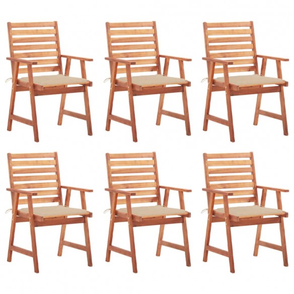 Chaises à dîner d'extérieur 6 pcs avec coussins Acacia massif