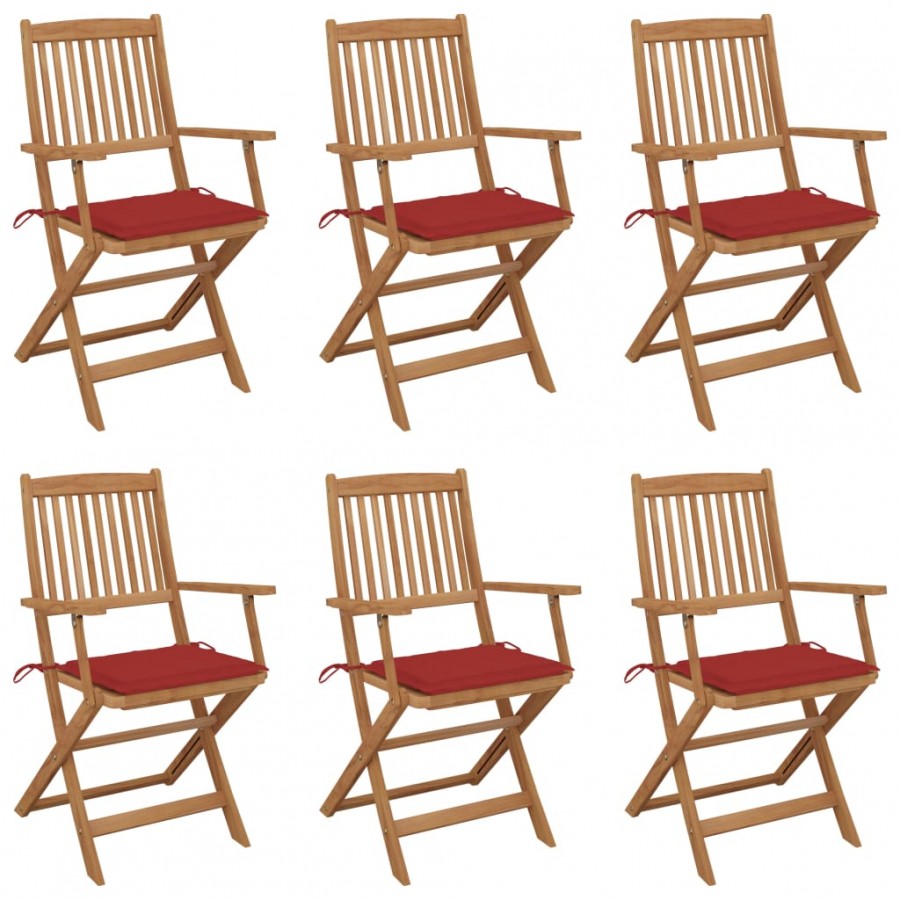 Chaises pliables de jardin 6 pcs avec coussins Bois d'acacia