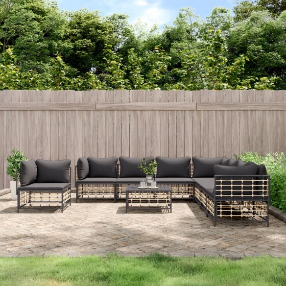 Salon de jardin 9 pcs avec coussins anthracite résine tressée