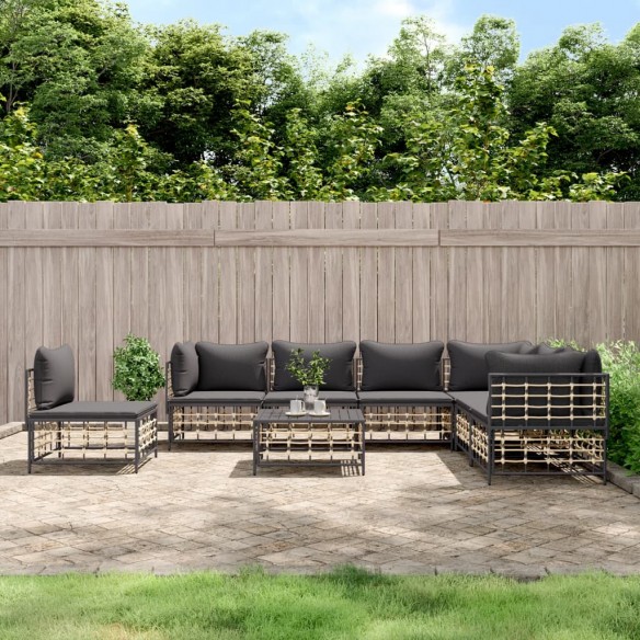 Salon de jardin 8 pcs avec coussins anthracite résine tressée