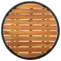 Table à thé Noir 60 cm Résine tressée et bois d'acacia solide