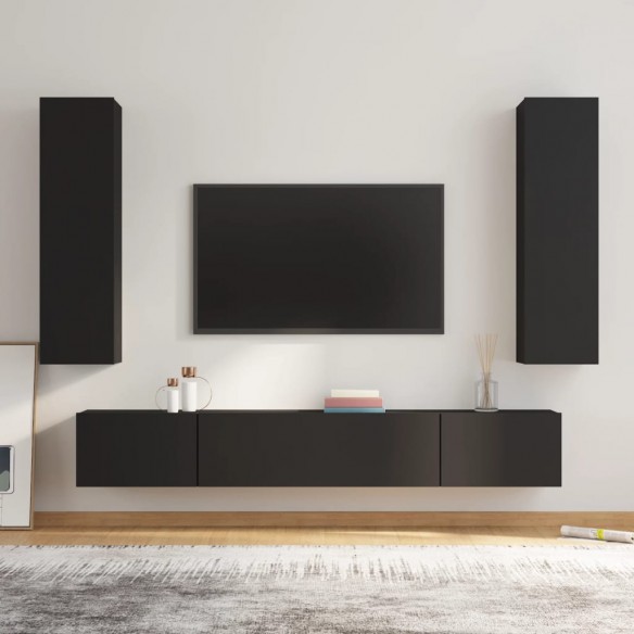 Ensemble de meubles TV 4 pcs Noir Bois d'ingénierie