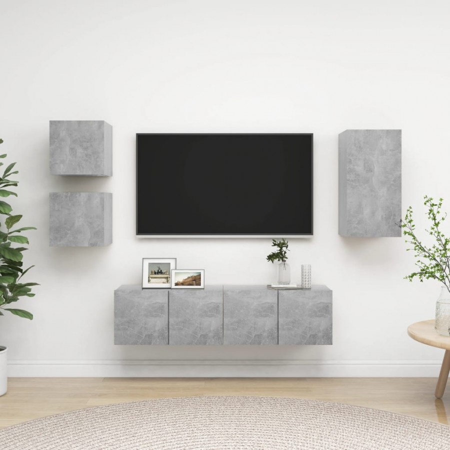 Ensemble de meuble TV 5 pcs Gris béton Aggloméré