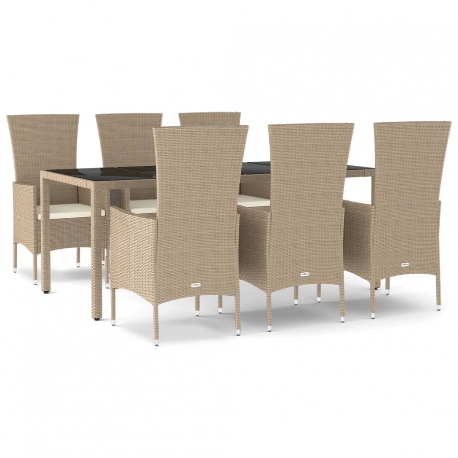 Ensemble à manger de jardin et coussins 7 pcs beige poly rotin