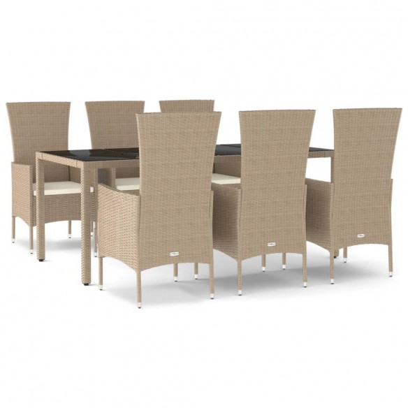 Ensemble à manger de jardin et coussins 7 pcs beige poly rotin