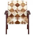 Fauteuil Blanc et marron Cuir véritable de chèvre