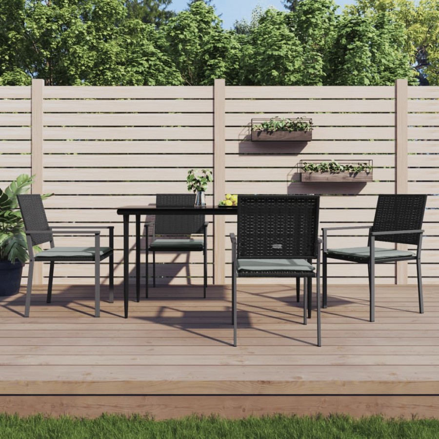 Chaises de jardin et coussins lot de 4 noir 54x62,5x89 cm rotin