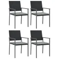 Chaises de jardin et coussins lot de 4 noir 54x62,5x89 cm rotin