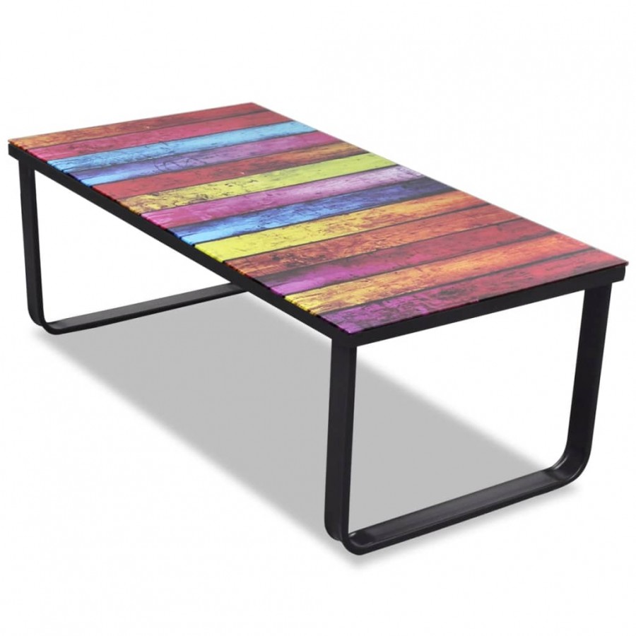 Table basse avec impression d'arc-en-ciel Dessus en verre