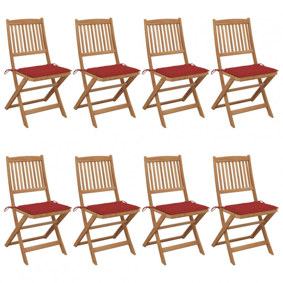 Chaises pliables de jardin 8 pcs avec coussins Bois d'acacia