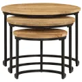 Tables gigognes 3 pcs bois de manguier massif brut