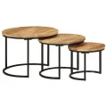 Tables gigognes 3 pcs bois de manguier massif brut