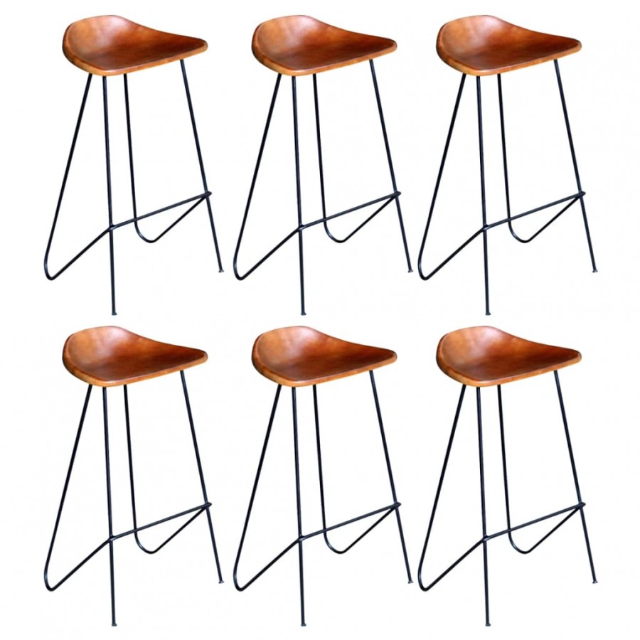 Chaises de bar lot de 6 marron cuir véritable