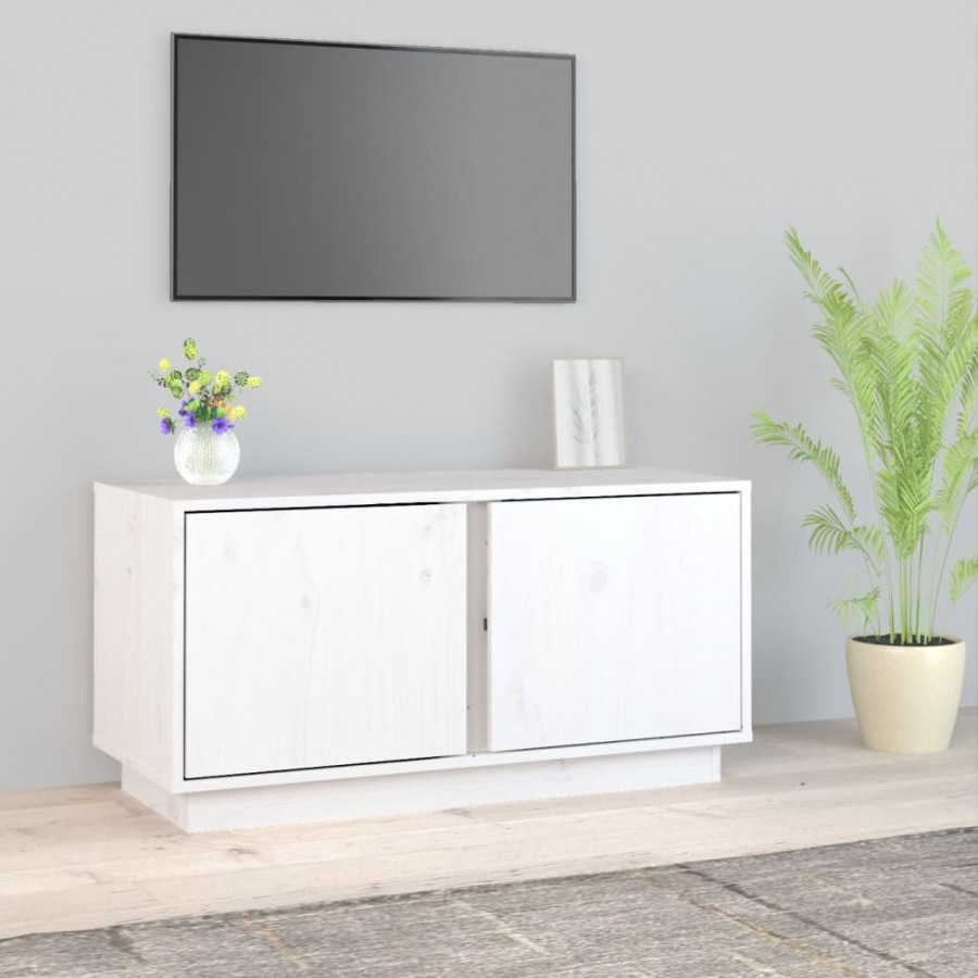 Meuble TV Blanc 80x35x40,5 cm Bois de pin massif