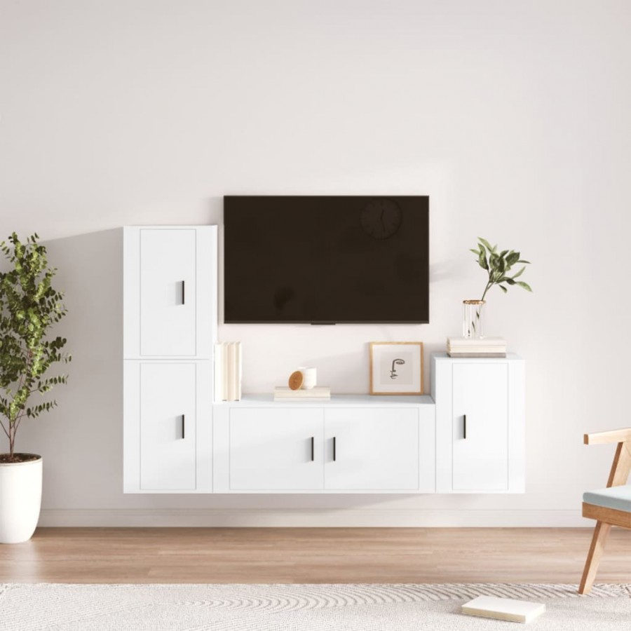 Ensemble de meubles TV 4 pcs Blanc Bois d'ingénierie