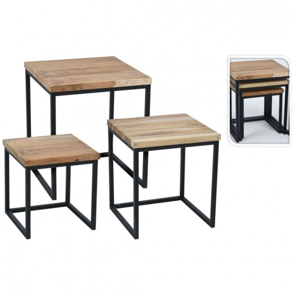 H&S Collection Ensemble de tables d'appoint 3 pcs Teck