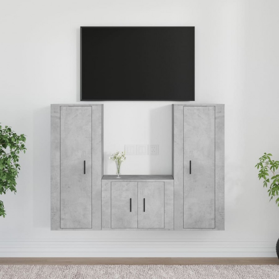 Ensemble de meubles TV 3 pcs Gris béton Bois d'ingénierie