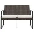Banc de jardin à 2 places avec coussins marron PP rotin