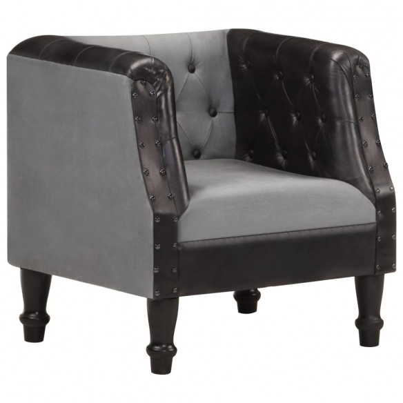 Fauteuil Noir Cuir véritable et bois de manguier massif