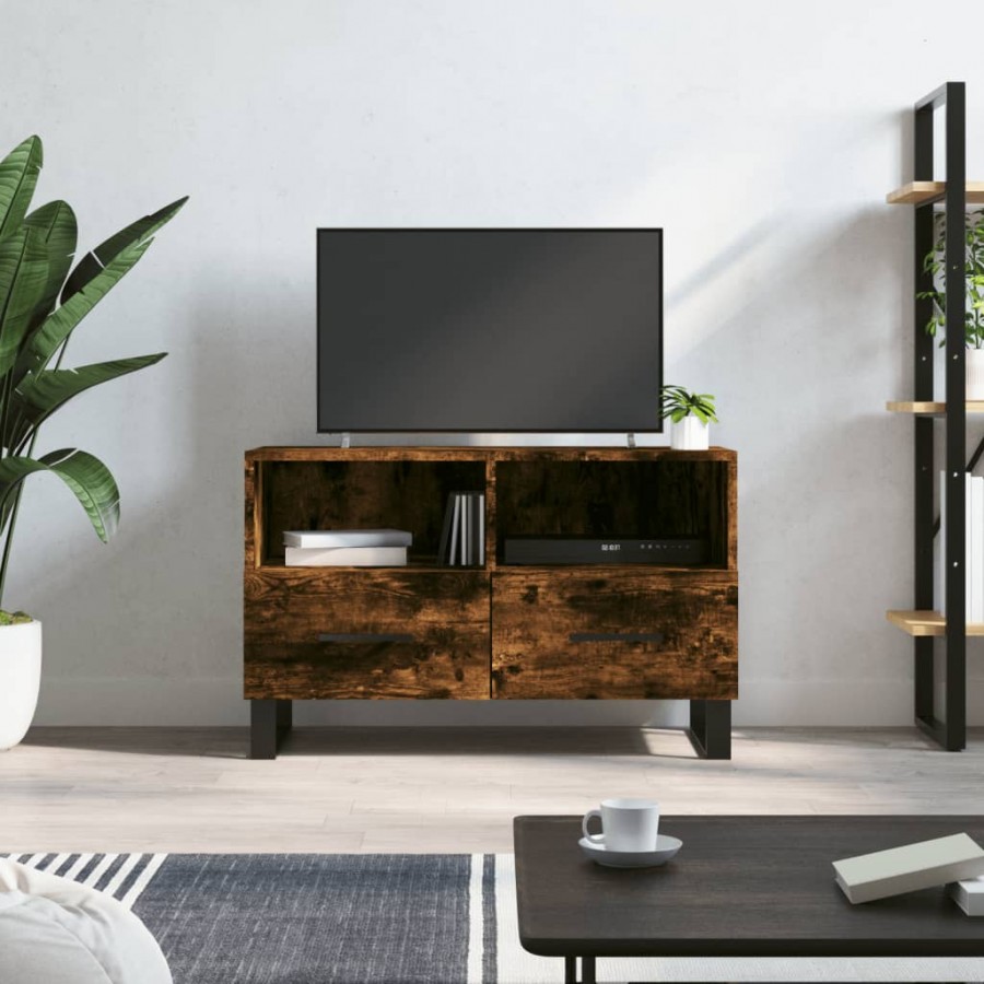 Meuble TV Chêne fumé 80x36x50 cm Bois d'ingénierie