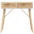 Table console Blanc 80x30x75 cm Bois massif pin /rotin naturel