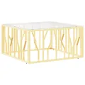 Table basse doré 80x80x40 cm acier inoxydable et verre