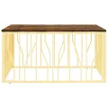 Table basse doré acier inoxydable et bois massif récupération