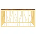 Table basse doré acier inoxydable et bois massif récupération