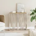Table console argenté acier inoxydable et bois massif d'acacia