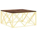 Table basse doré acier inoxydable et bois massif récupération