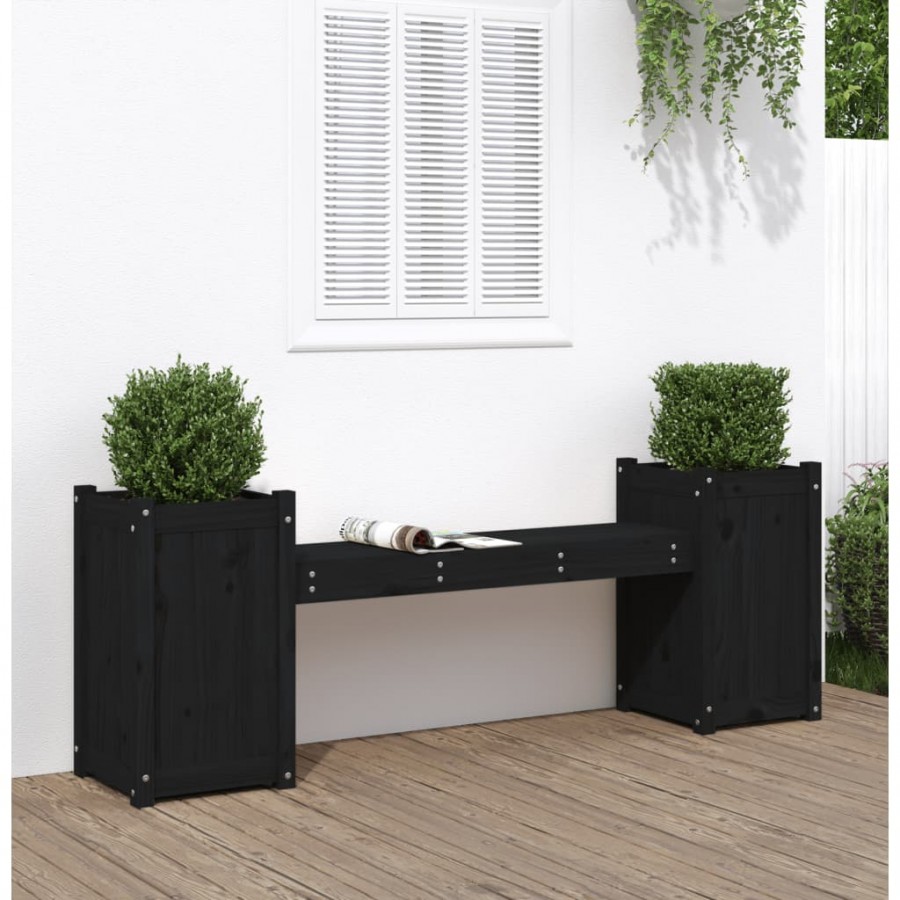 Banc avec jardinières noir 180x36x63 cm bois massif de pin