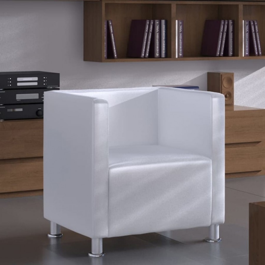 Fauteuil cube Blanc Similicuir